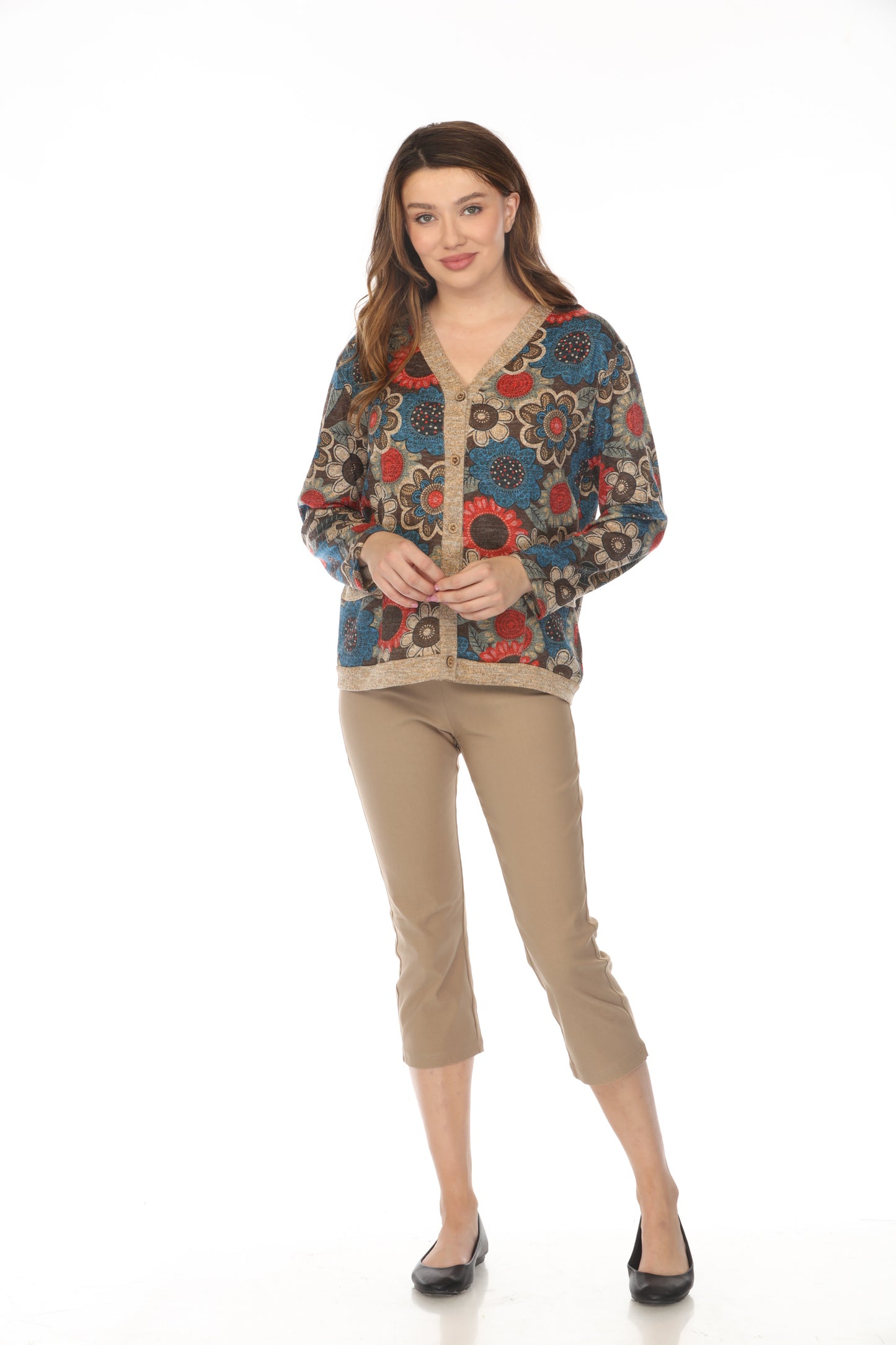 Floral Print Button Up light Sweater / Cardigan