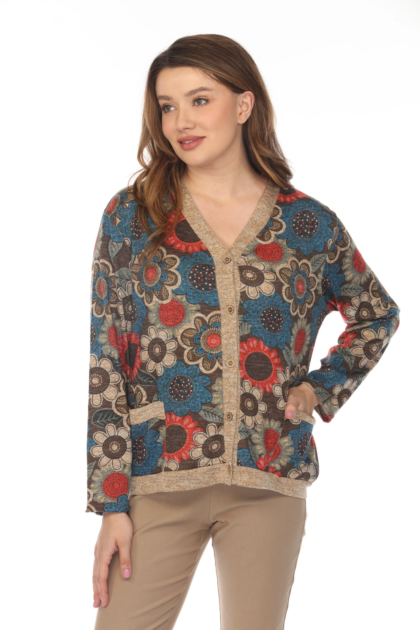 Floral Print Button Up light Sweater / Cardigan