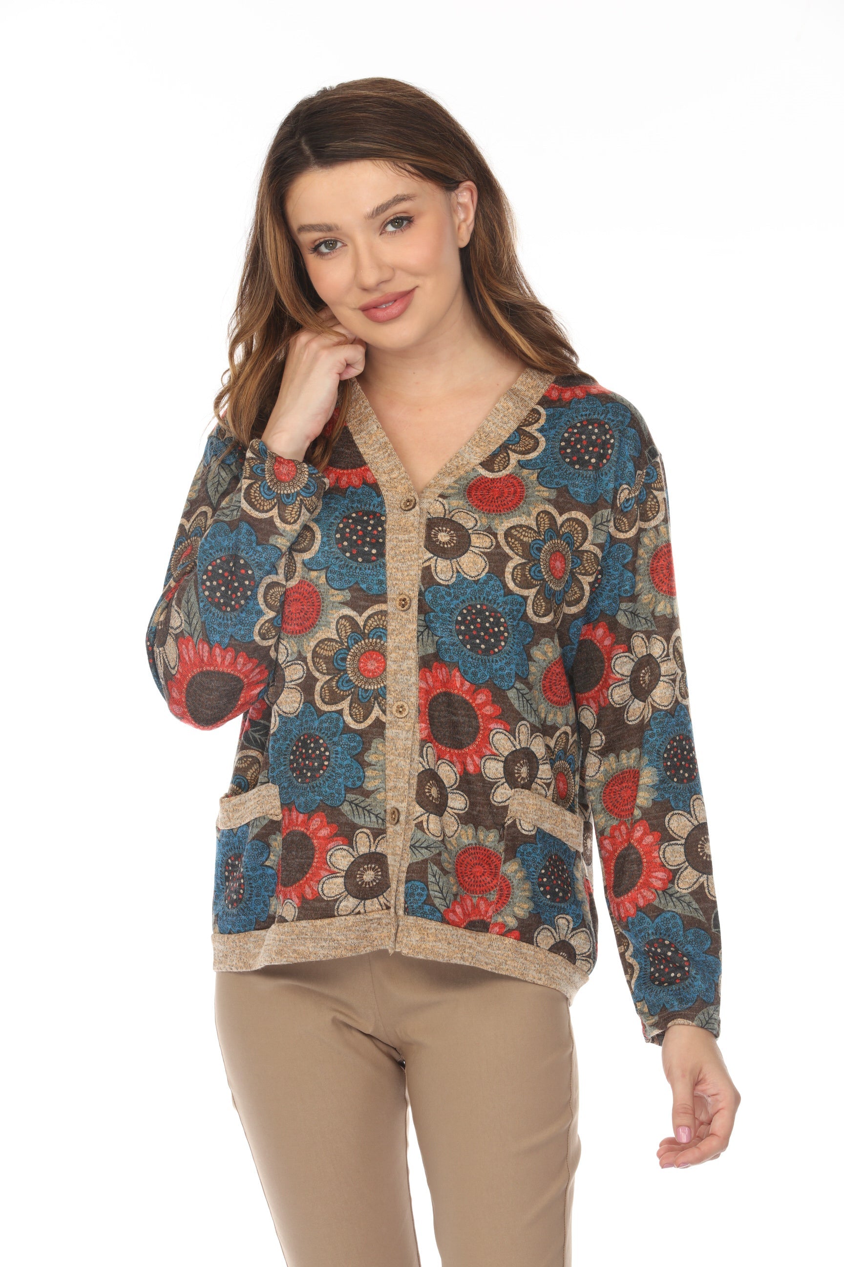 Floral Print Button Up light Sweater / Cardigan