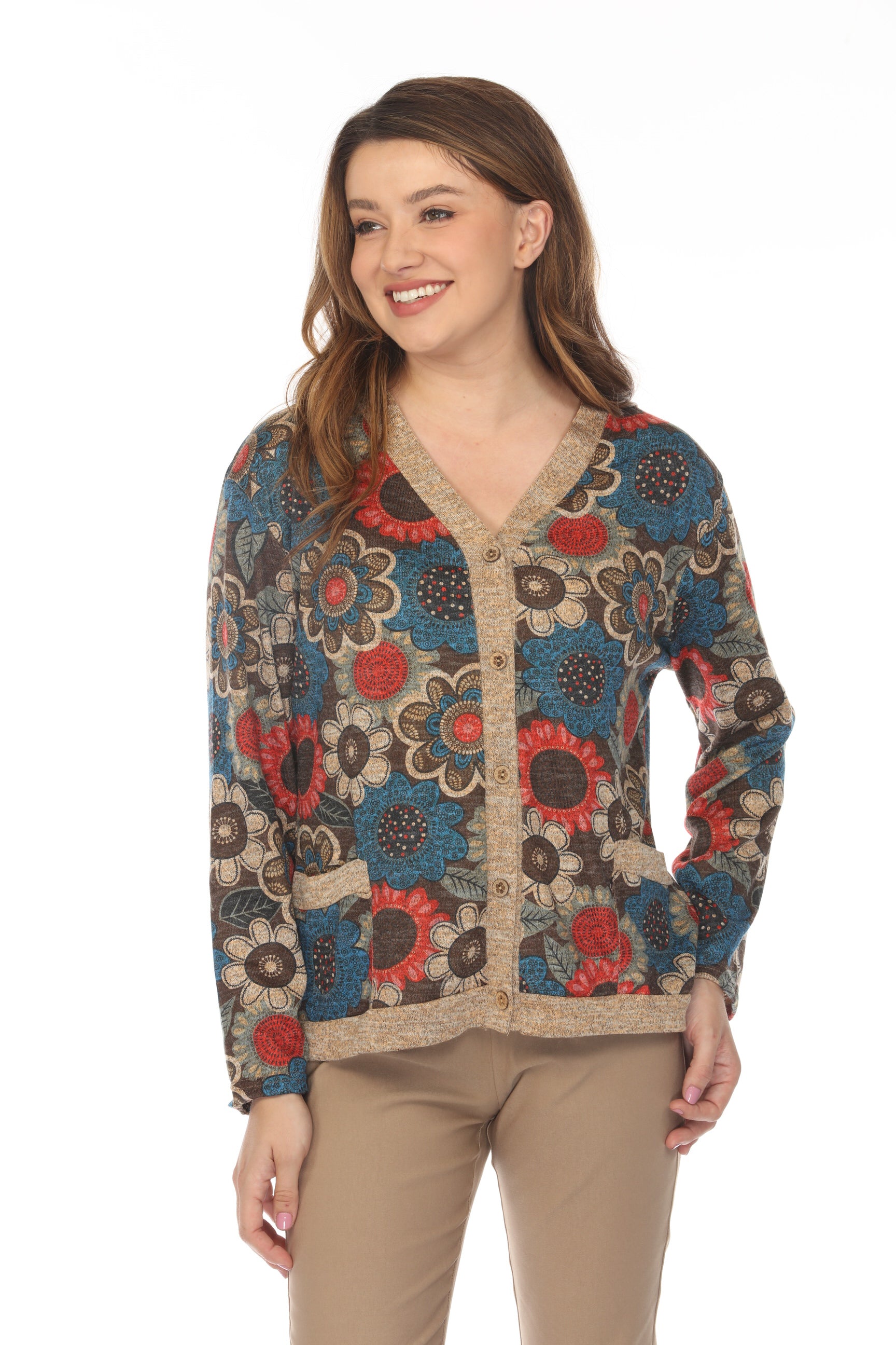 Floral Print Button Up light Sweater / Cardigan