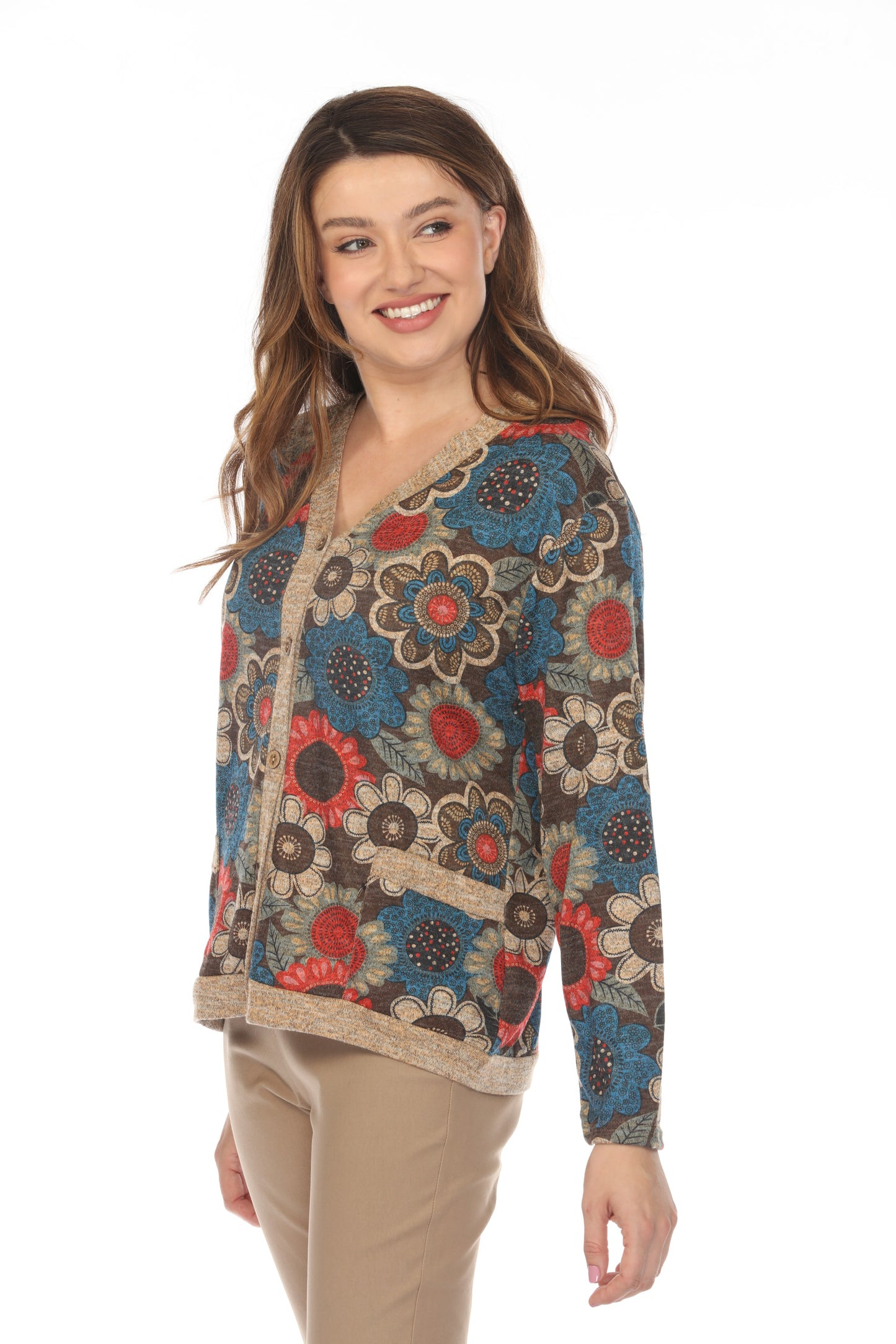 Floral Print Button Up light Sweater / Cardigan