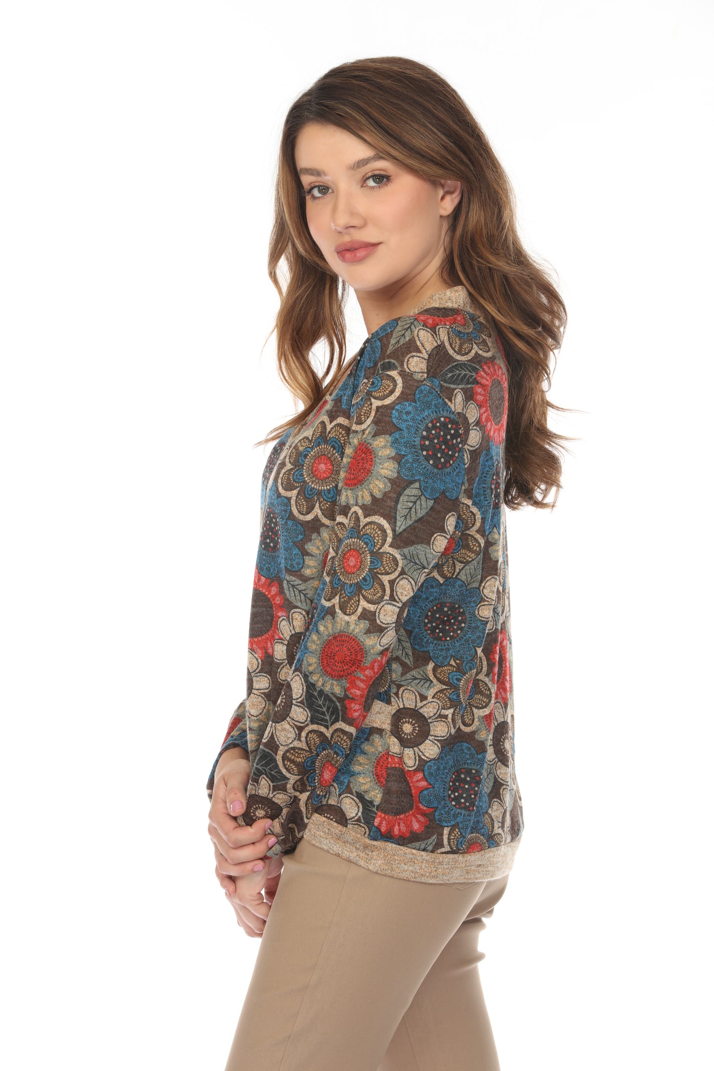 Floral Print Button Up light Sweater / Cardigan