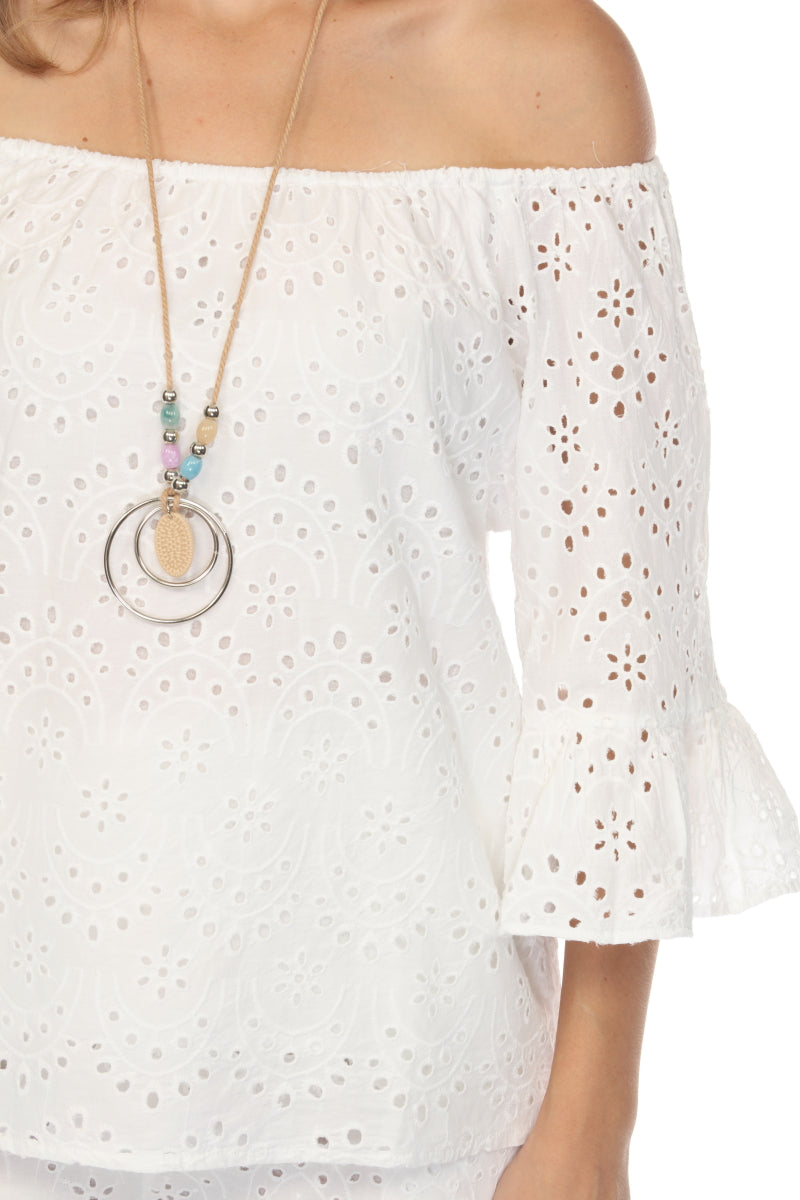 White 100% Cotton Off Shoulder Top