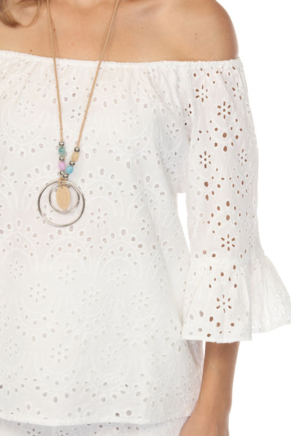 White 100% Cotton Off Shoulder Top