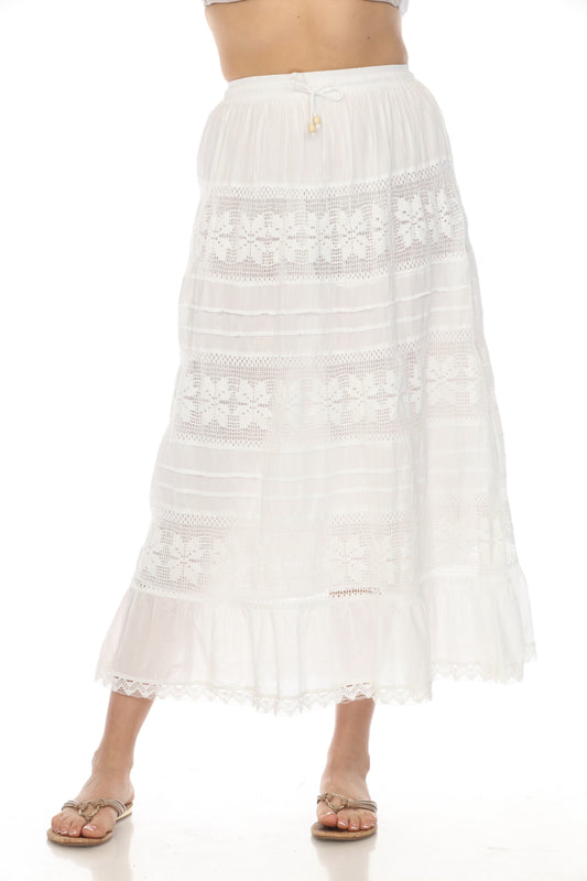 White 100% Cotton Netted blend Lined Skirt