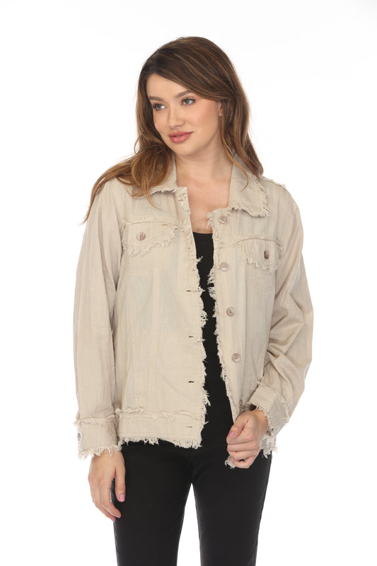 Fringed 100 % Cotton Button Jacket