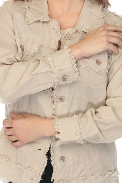 Fringed 100 % Cotton Button Jacket