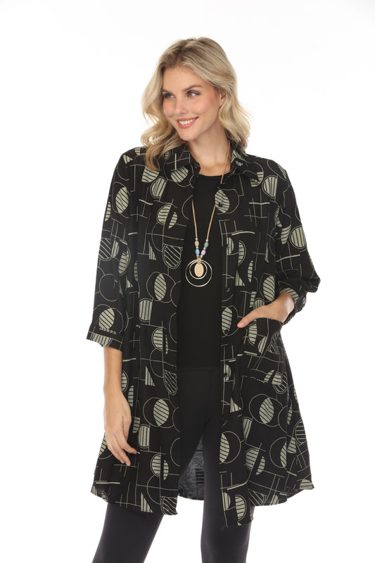 Black Open Front Cardigan Shirt
