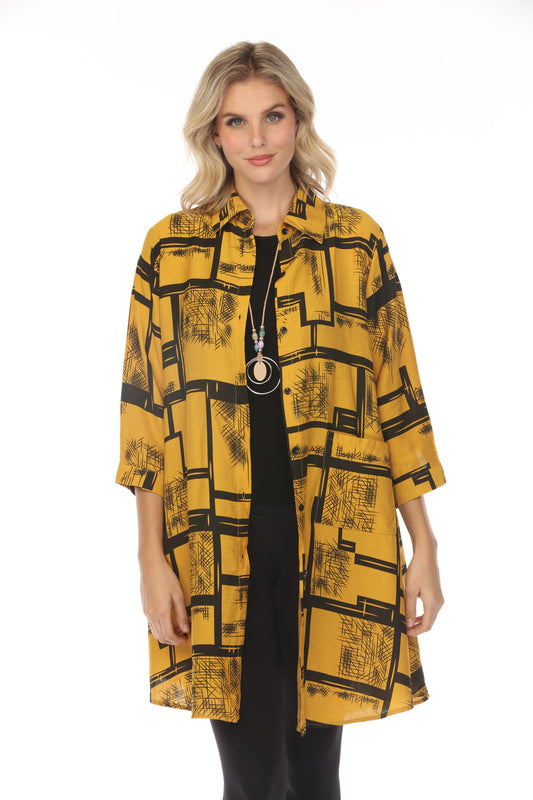 Mustard Abstract Collared Light Jacket