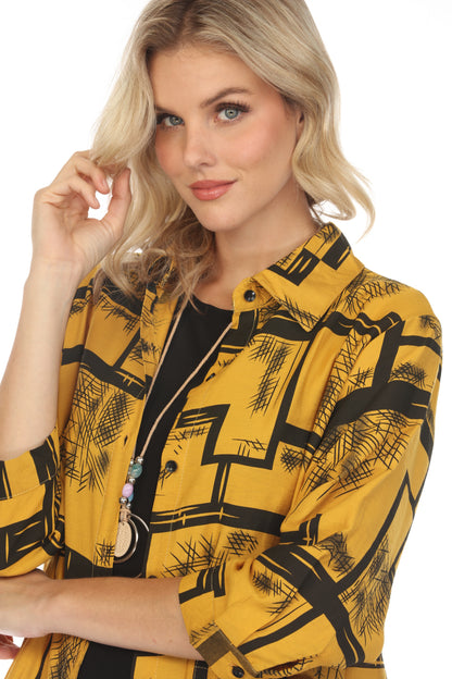 Mustard Abstract Collared Light Jacket