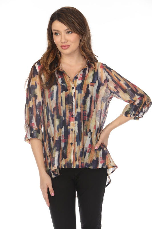 Navy /Beige Collared Top/Shirt