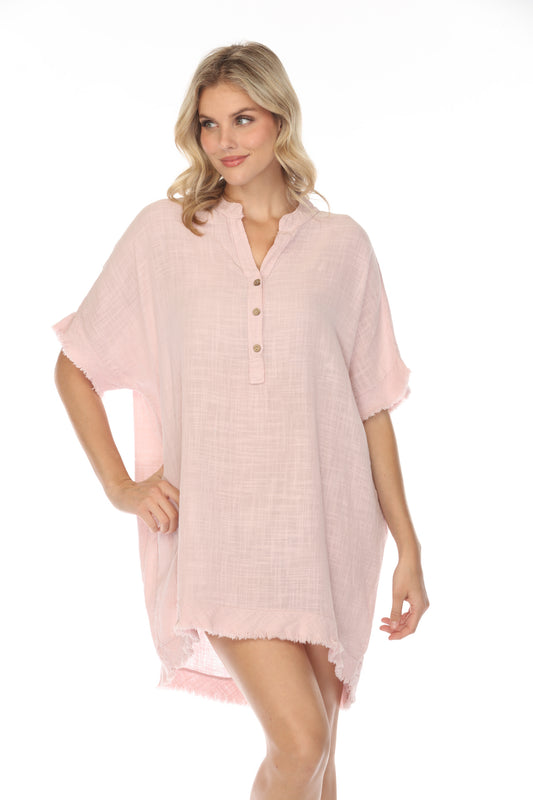 Pink Fringe Half Sleeves Buttoned Tunic/Dress