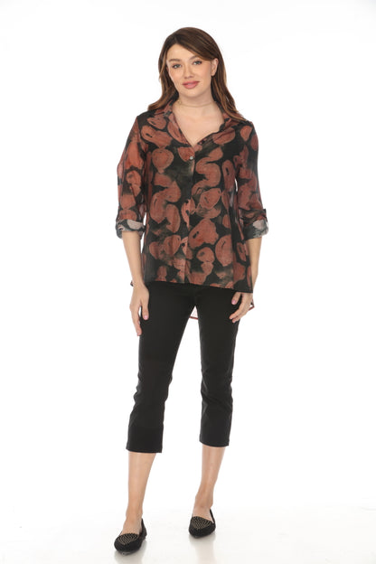 Brown black heart Print Collared Top/Shirt