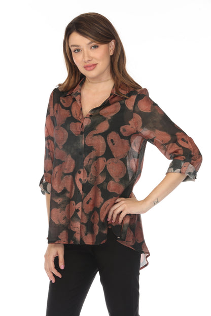 Brown black heart Print Collared Top/Shirt