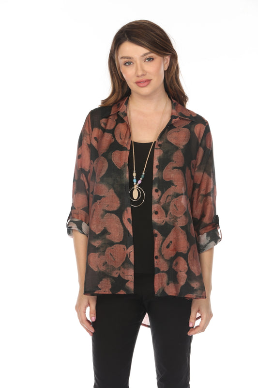 Brown black heart Print Collared Top/Shirt