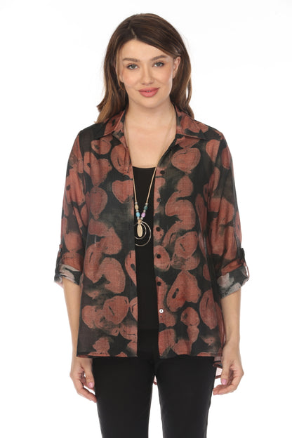Brown black heart Print Collared Top/Shirt