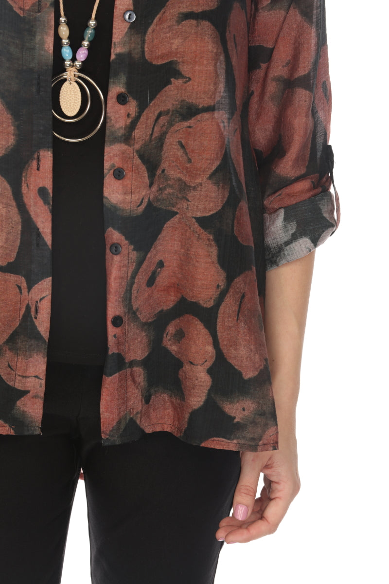 Brown black heart Print Collared Top/Shirt