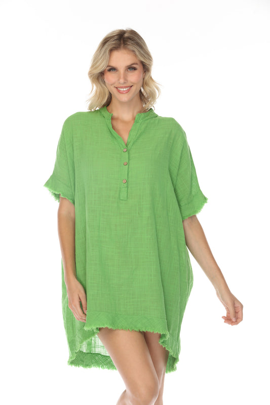 Green Half Sleeves Buttoned Tunic/Dress