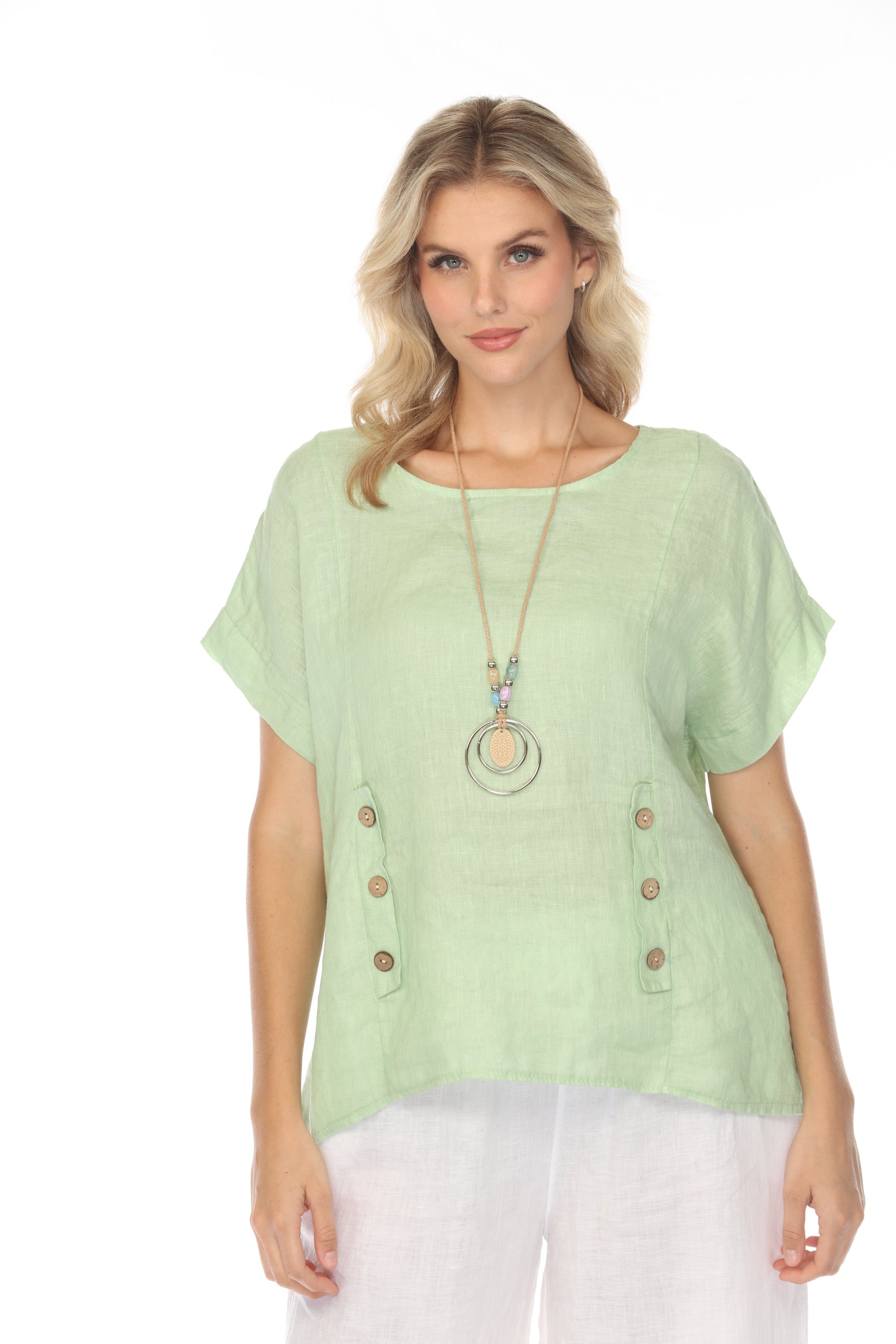 Mint Short Sleeves Top with Side Buttons