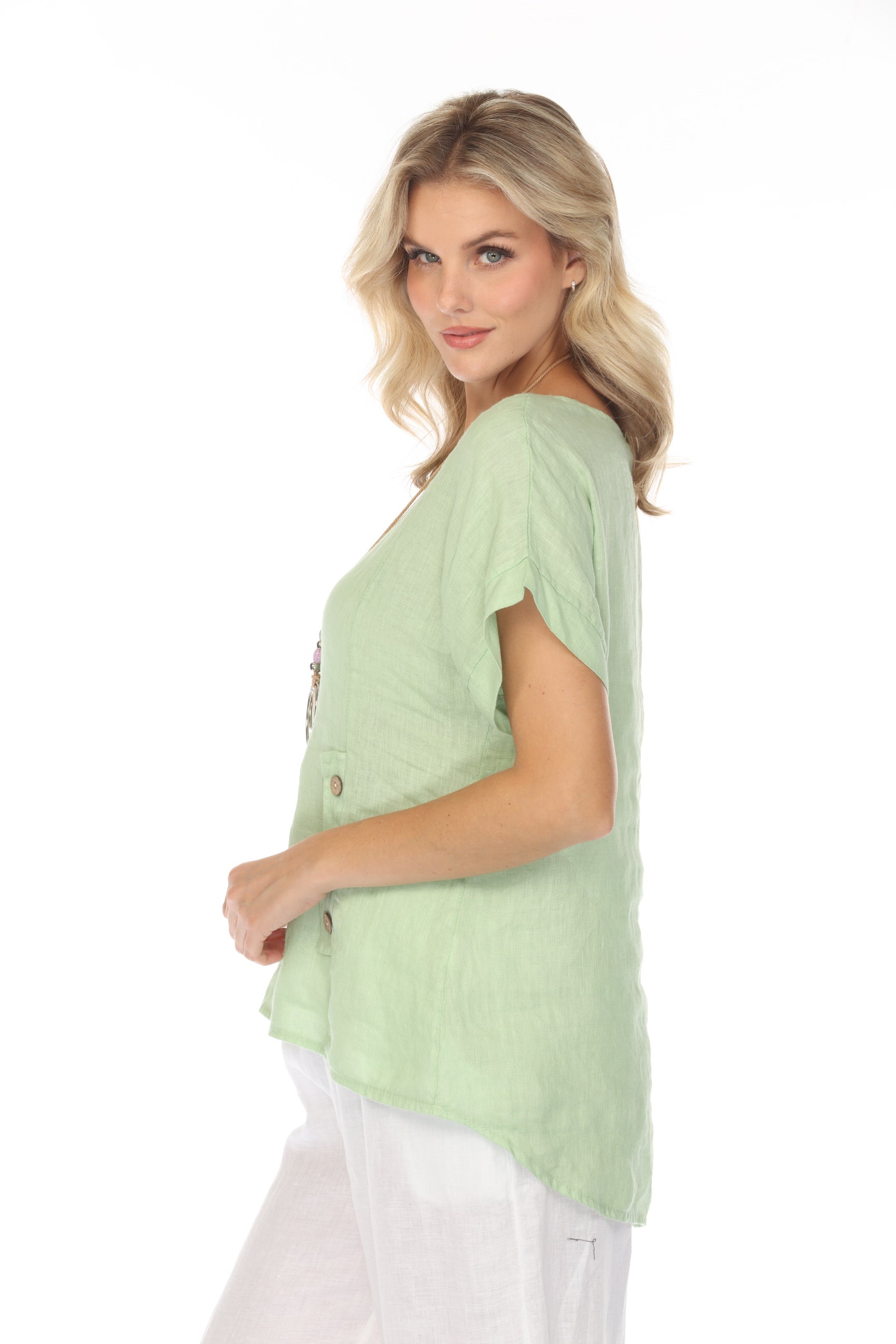 Mint Short Sleeves Top with Side Buttons