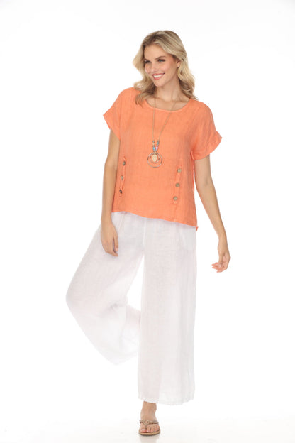 Coral Short Sleeves Top with Side Buttons