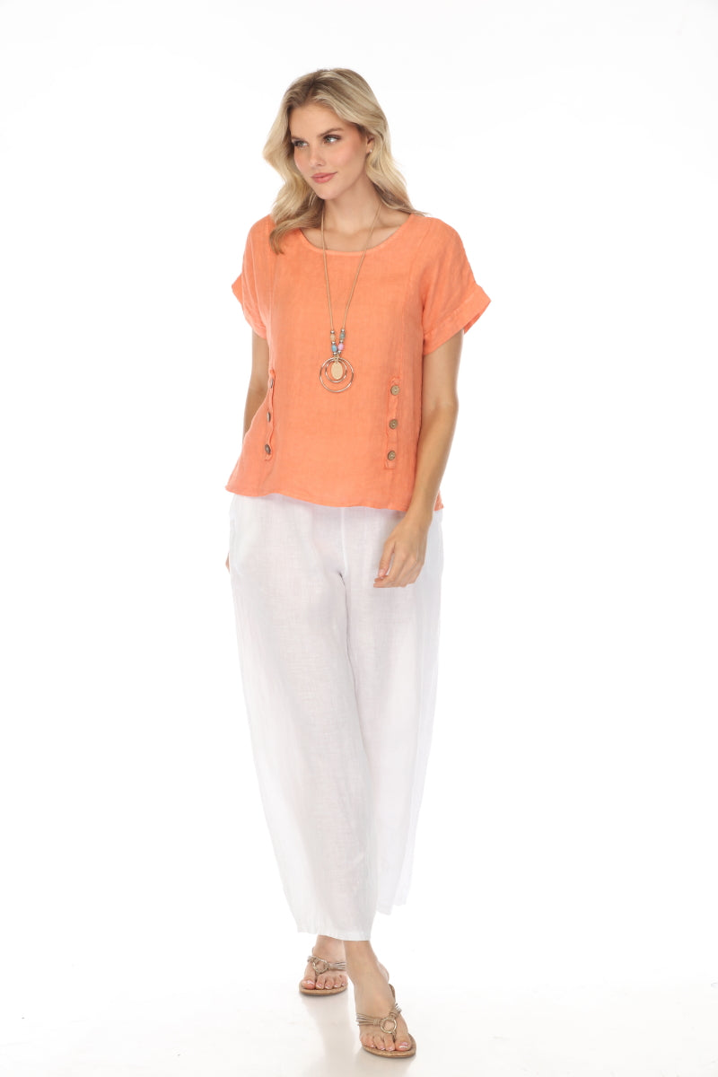 Coral Short Sleeves Top with Side Buttons
