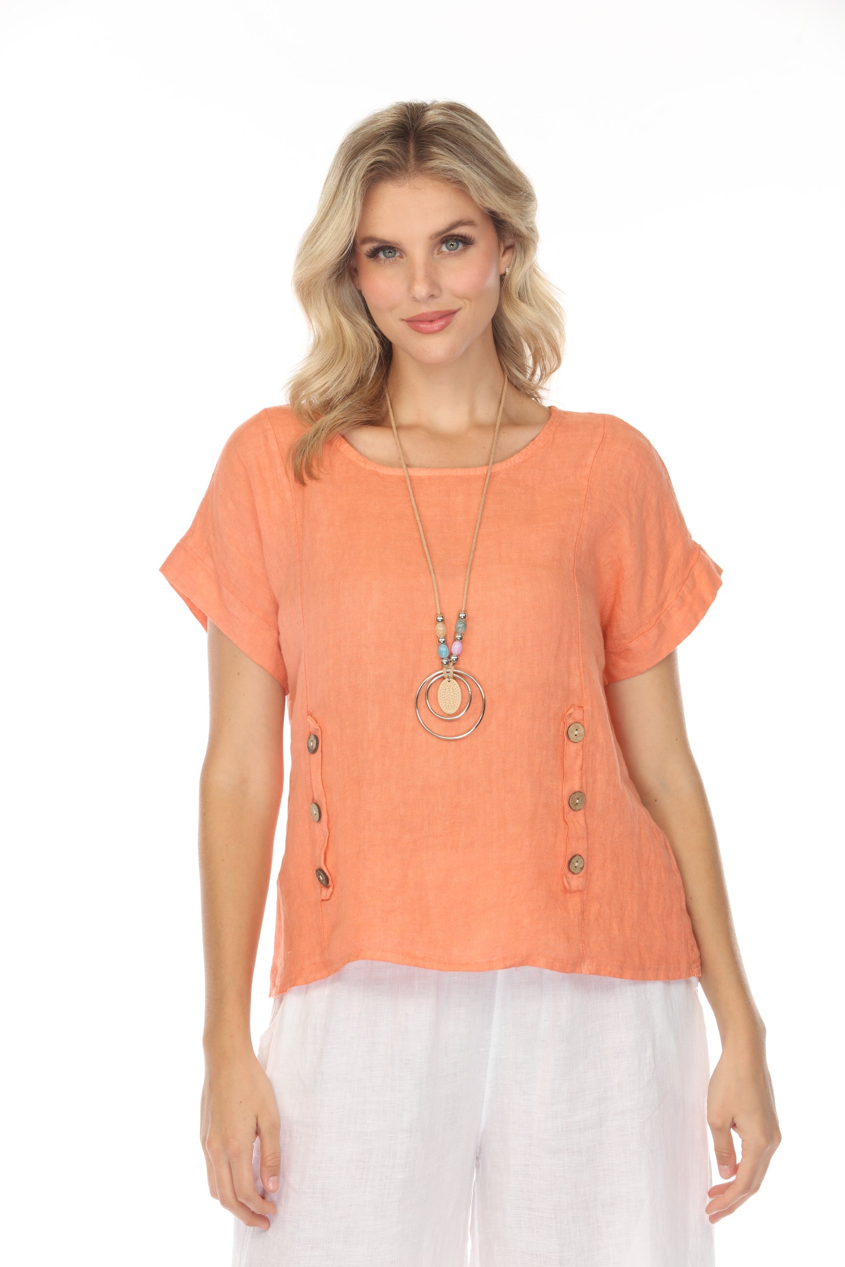 Coral Short Sleeves Top with Side Buttons