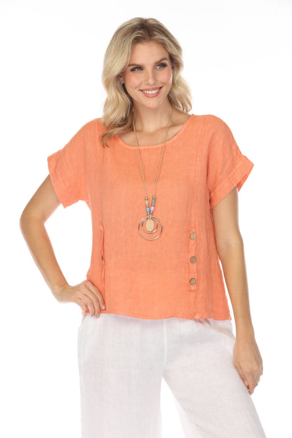 Coral Short Sleeves Top with Side Buttons