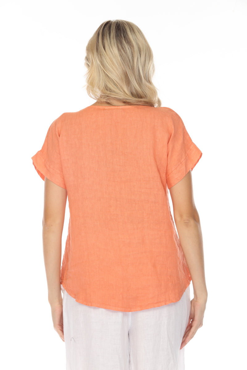 Coral Short Sleeves Top with Side Buttons