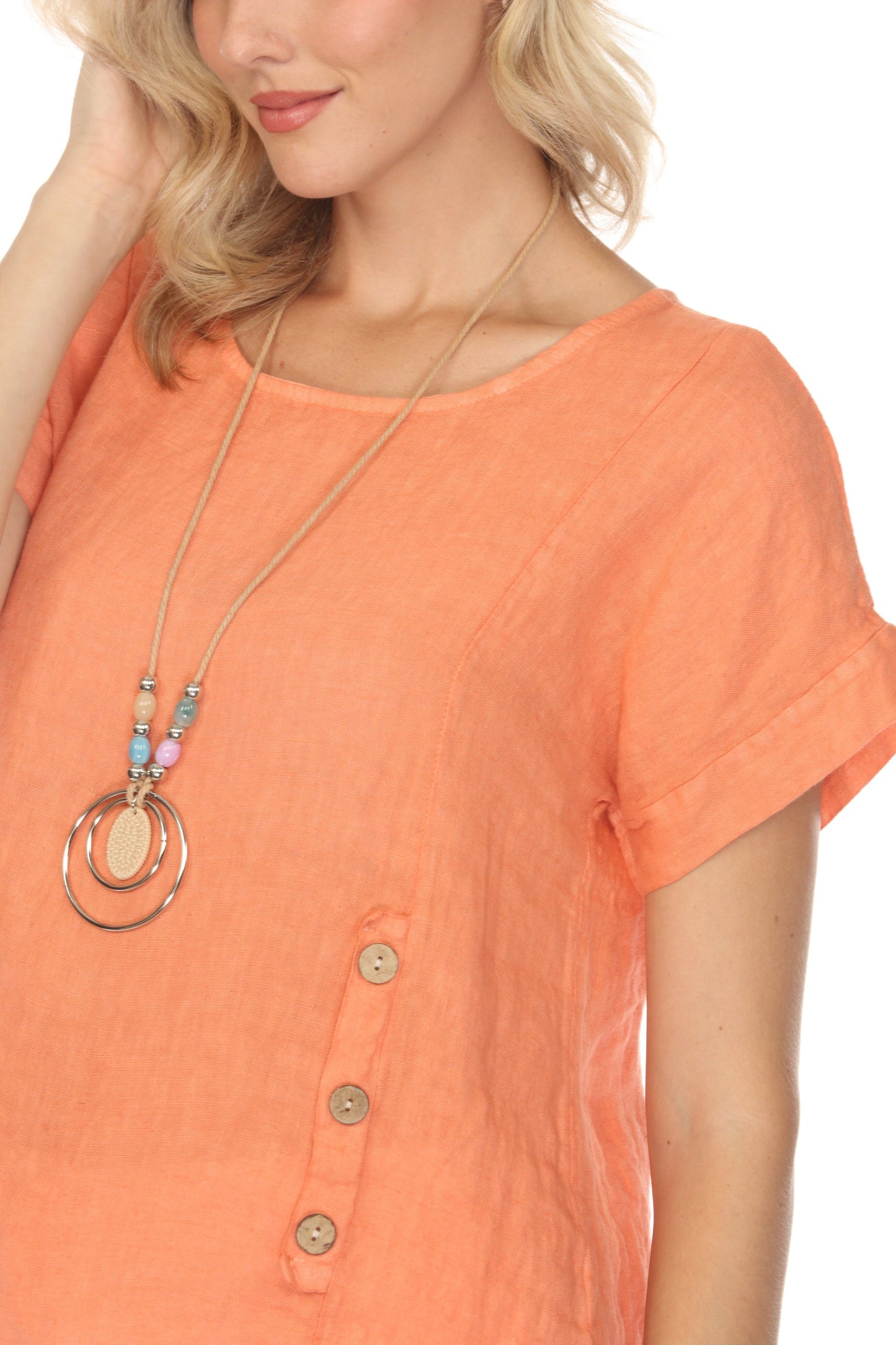 Coral Short Sleeves Top with Side Buttons