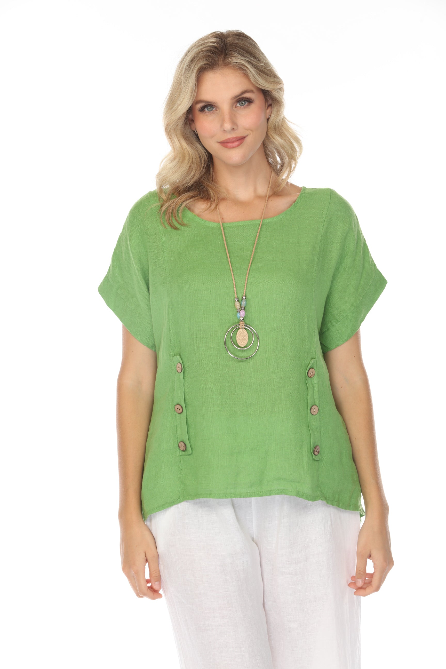 Moss Green Short Sleeves Top with Side Buttons