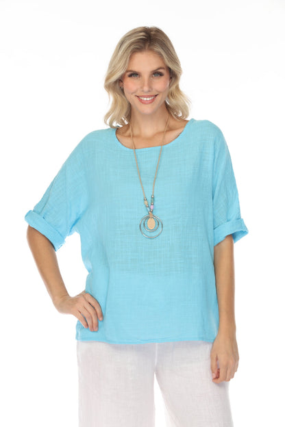 Light Grey Plain boat neck rollup sleeves Top