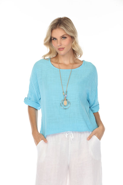 Light Grey Plain boat neck rollup sleeves Top