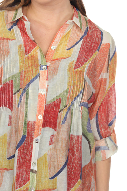 Beige Multi Roll Up Sleeves Top/Shirt