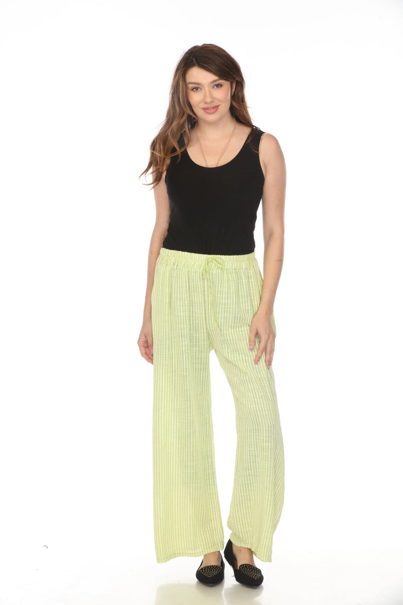 Lime Green Striped Drawstring Pant With Pockets