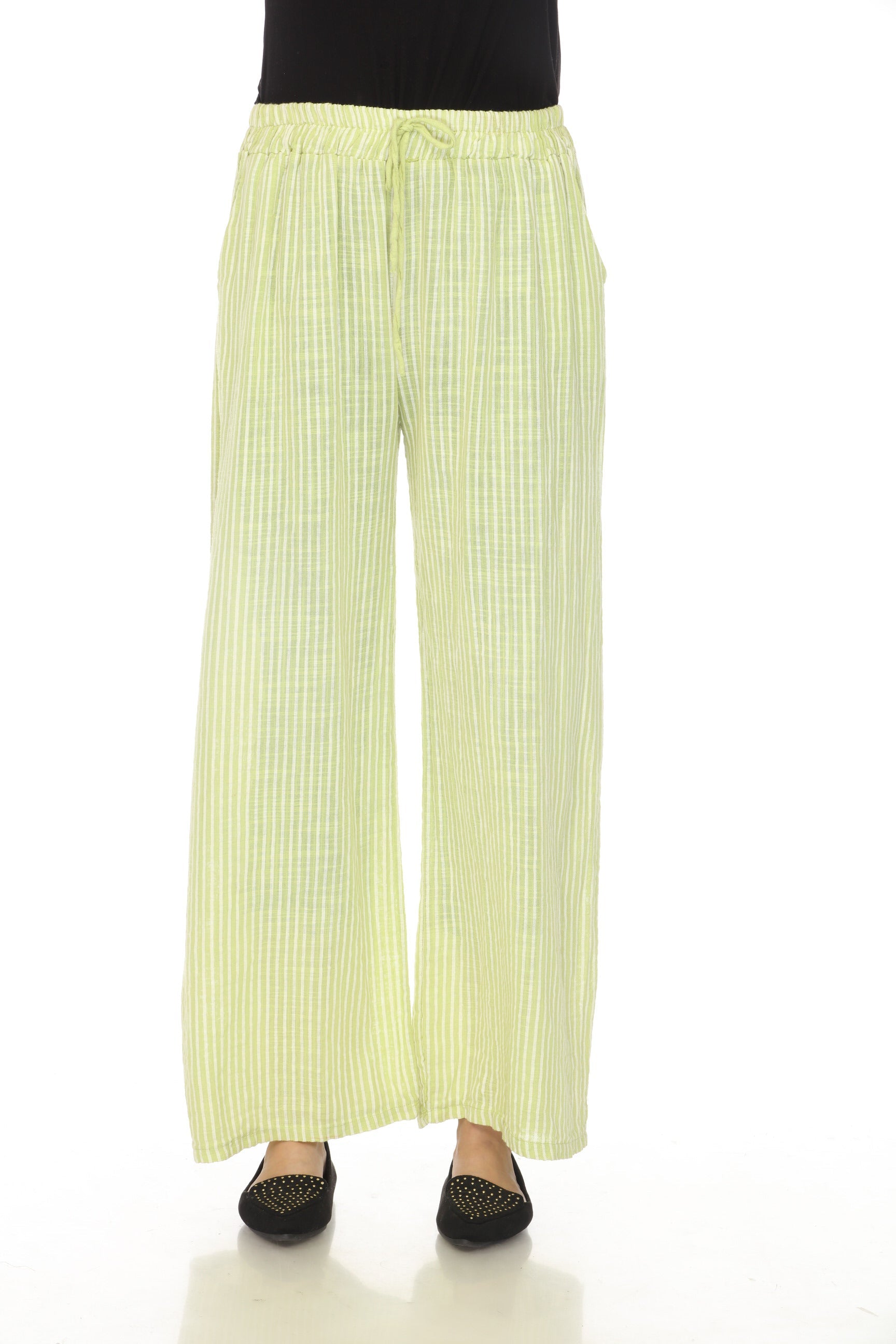 Lime Green Striped Drawstring Pant With Pockets