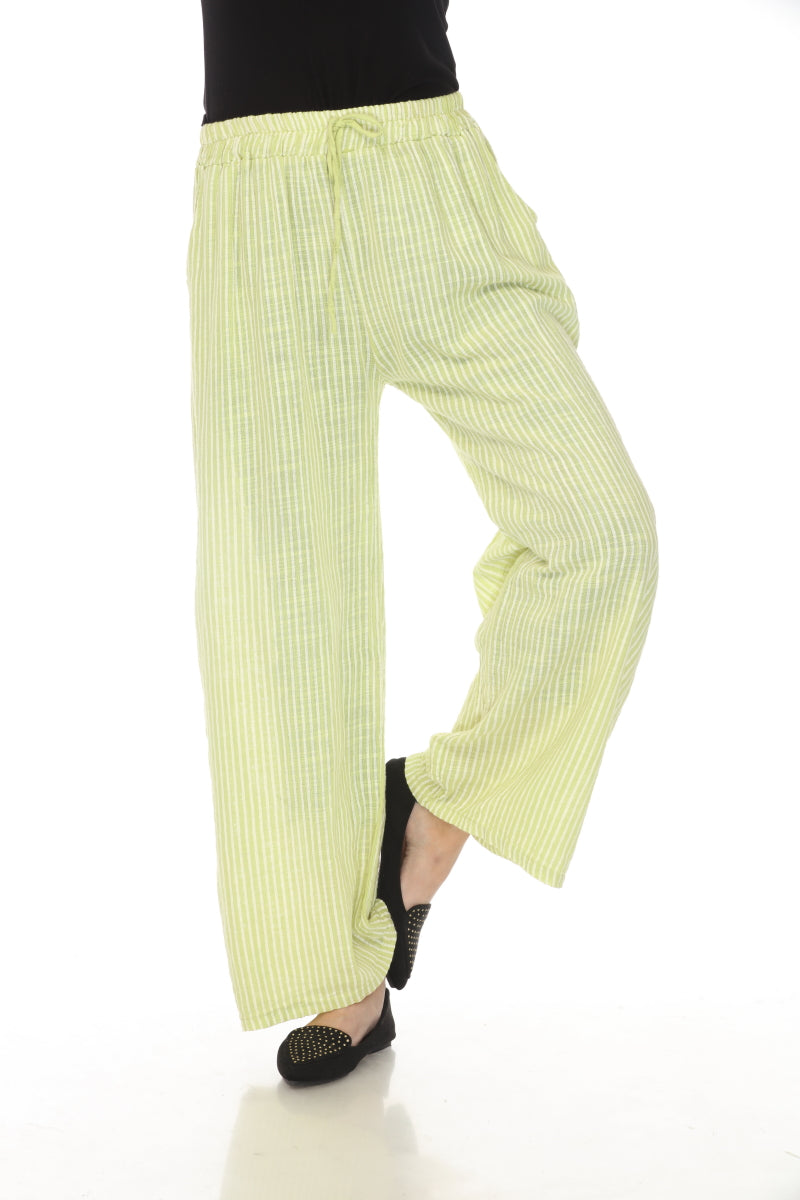 Lime Green Striped Drawstring Pant With Pockets