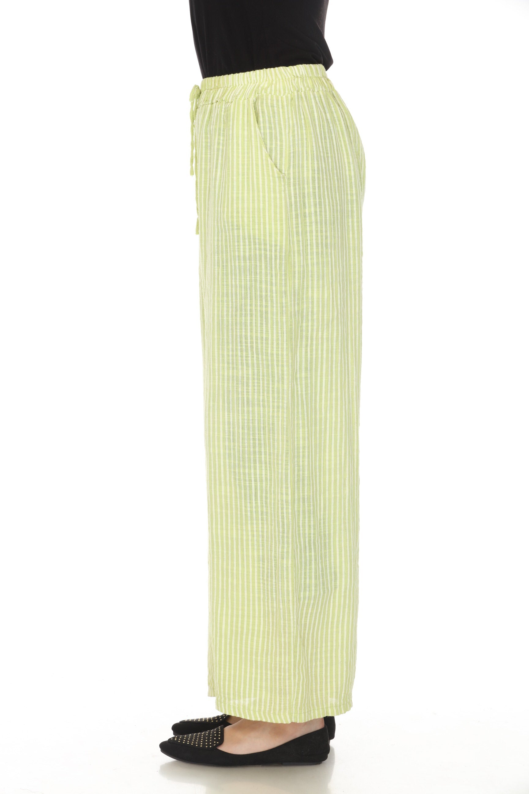 Lime Green Striped Drawstring Pant With Pockets