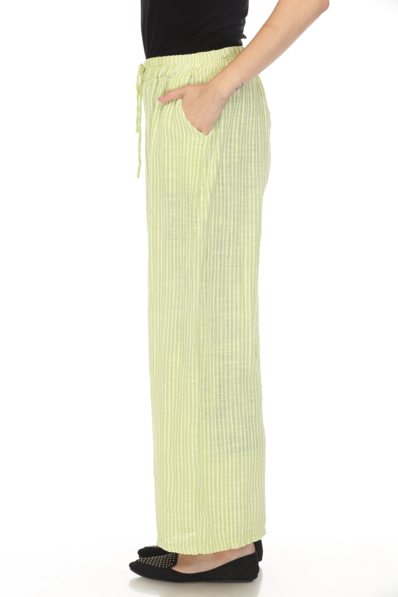 Lime Green Striped Drawstring Pant With Pockets