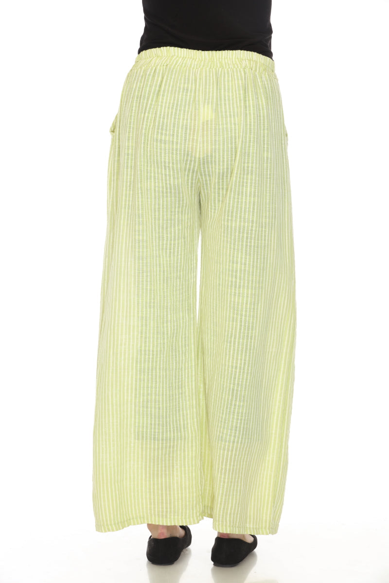 Lime Green Striped Drawstring Pant With Pockets