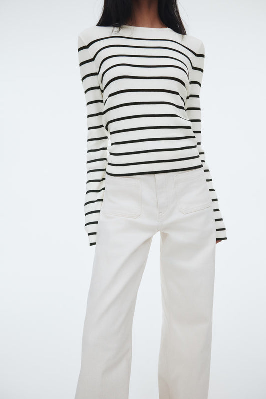 White Black Ribbed Horizontal Top