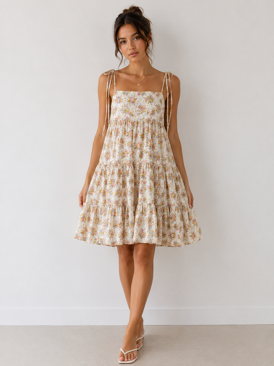 English Countryside Square-Neck Ditsy Floral Mini Dress