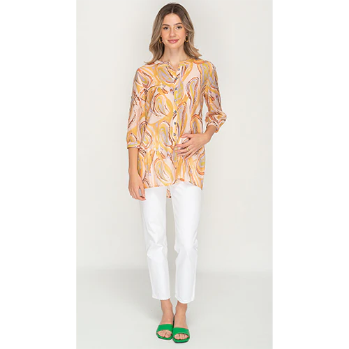 Yellow Patterned Printed Short Casual Top For Womens