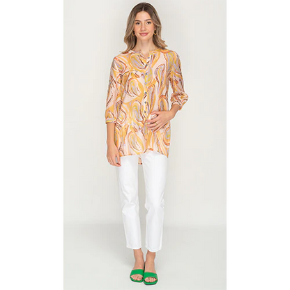 Yellow Patterned Printed Short Casual Top For Womens