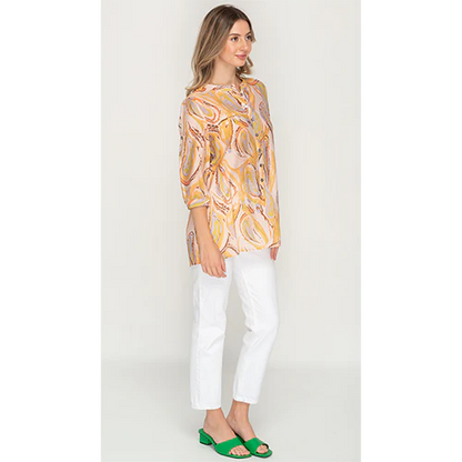 Yellow Patterned Printed Short Casual Top For Womens