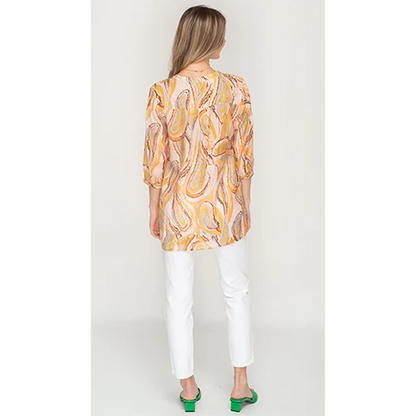 Yellow Patterned Printed Short Casual Top For Womens