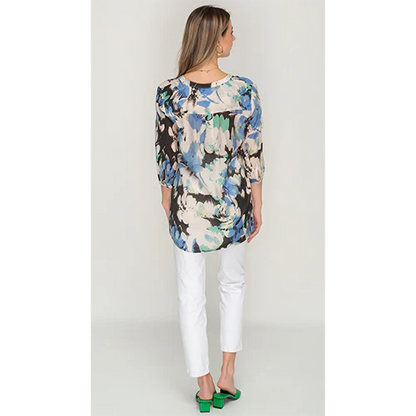 Blue Black Print Button Up Top