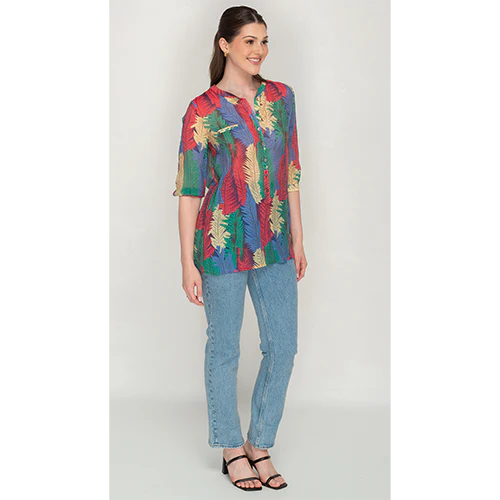 Leaf Patterned Button Top For Womens