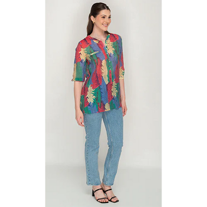 Leaf Patterned Button Top For Womens