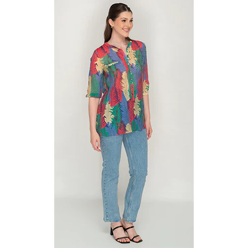 Leaf Patterned Button Top For Womens